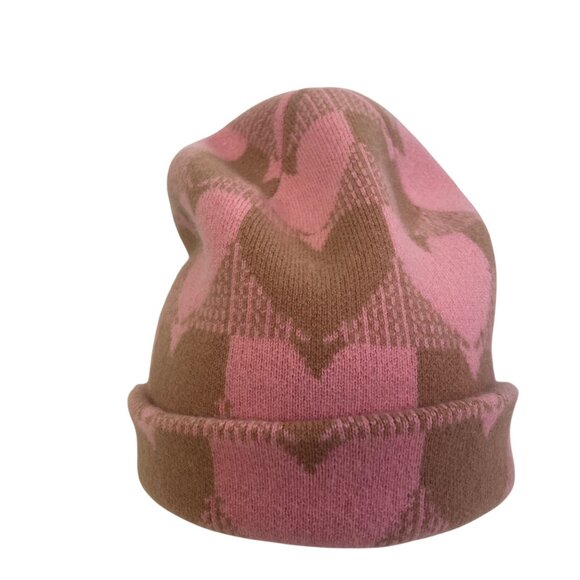 Kerri Rosenthal Cashmere Heart Hat Beanie Pink Brown Warm Quiet Luxury - Picture 7 of 11